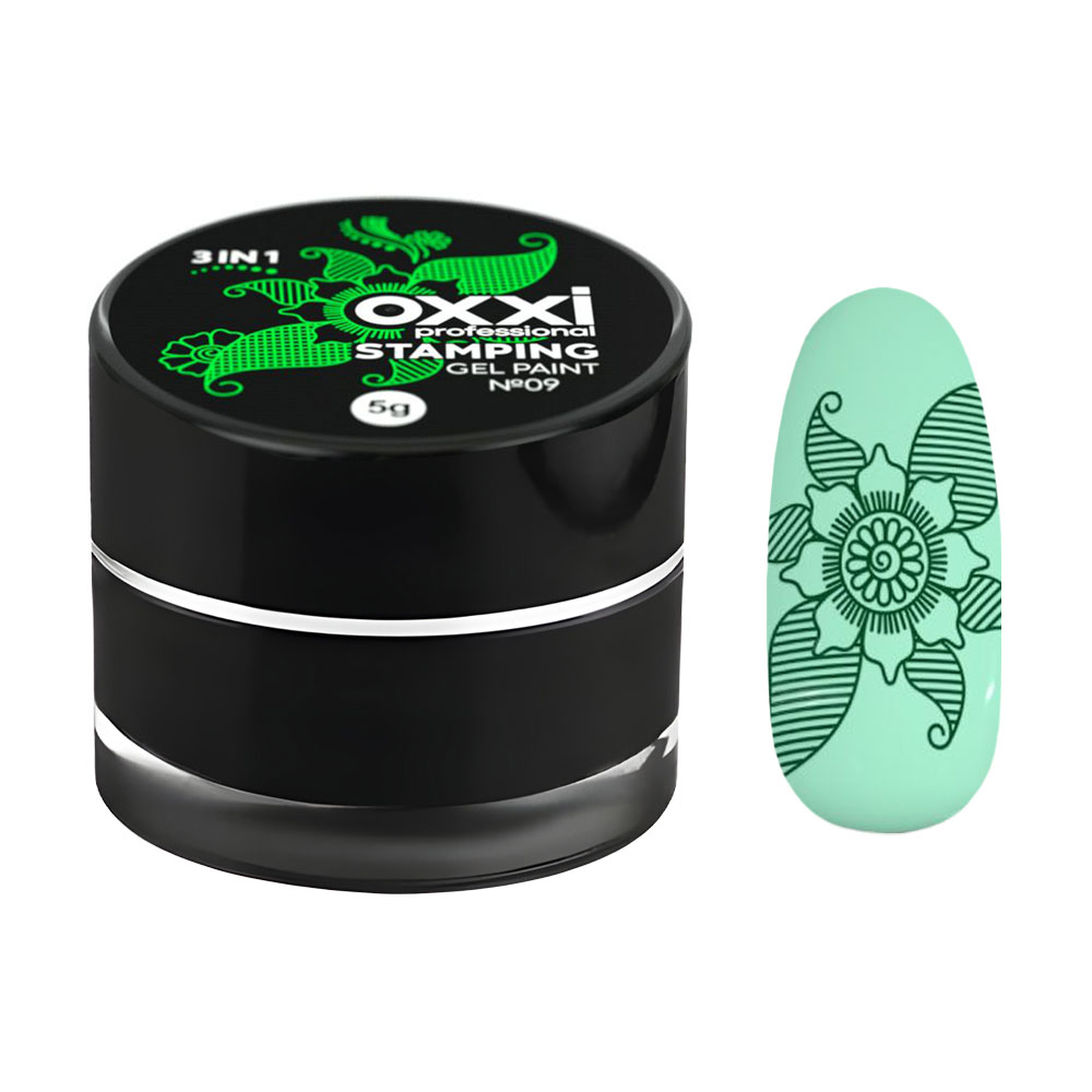 Гель-фарба для стемпінгу Oxxi Professional Stamping Gel Paint 9 Зелена, 5 г